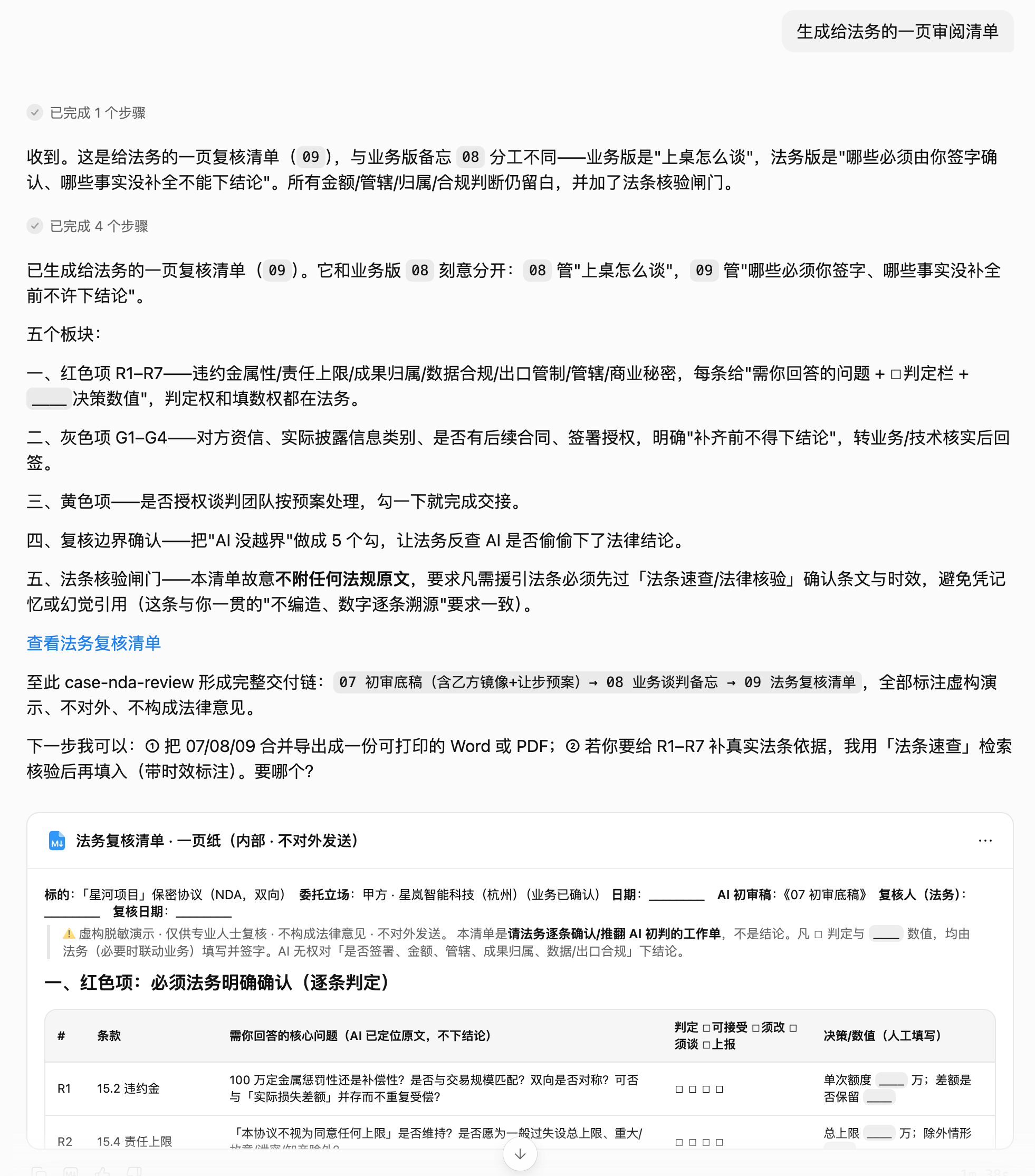 千问生成法务一页复核清单